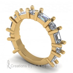 Diamond Emerald and Round Anniversary Ring 1.85Ctw