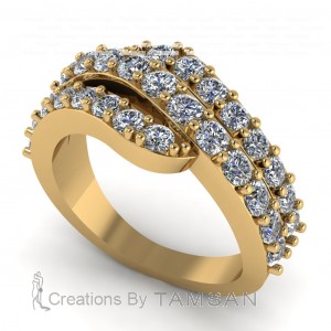 Diamond Round Cut 3 Row Bypass Anniversary Ring 1.80Ctw