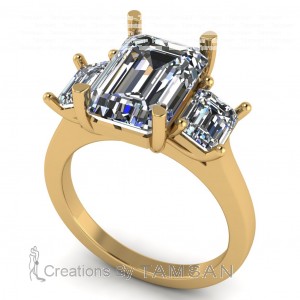 Three Stone Emerald Engagement Ring 4.40Ctw