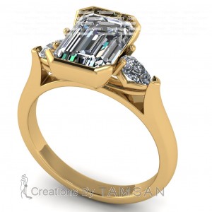 Three Stone Emerald and Pear Engagement Ring 3.25Ctw