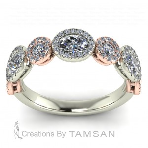 Diamond Anniversary Ring with Oval and Round Halo 1.05Ctw