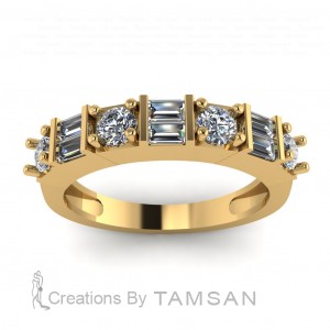 Diamond Baguette and Round Anniversary Ring 0.60Ctw