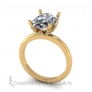 Oval Solitaire Flower Milgrain Engagement Ring 2.80Ctw