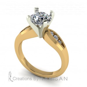 Round Peg Head Pointed Channel Side Stone Engagement Ring 1.40Ctw