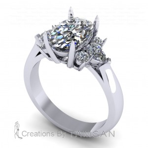 Oval Pear and Round Cut Side Stone Engagement Ring 2Ctw
