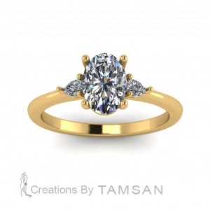 Three Stone Oval and Pear Engagement Ring 1.15Ctw