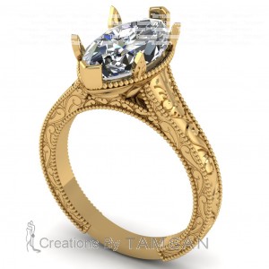Marquise Tulip Milgrain Solitaire Engagement Ring 1.90Ctw