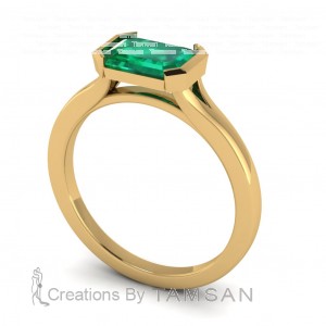 East West Half Bezel Emerald Solitaire Engagement Ring 1.40Ctw