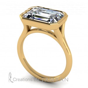 Emerald Split Shank Bezel Engagement Ring