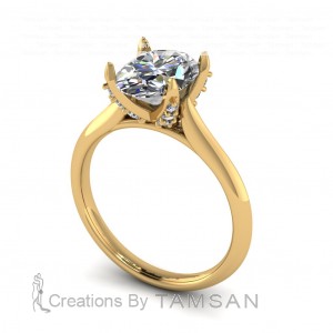 Tulip Head Knife Edge Oval Engagement Ring