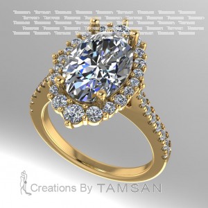 Big Oval Halo Engagement Ring 3.35Ctw