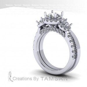 Three Stone Halo Round Cut Engagement Ring 1.80Ctw