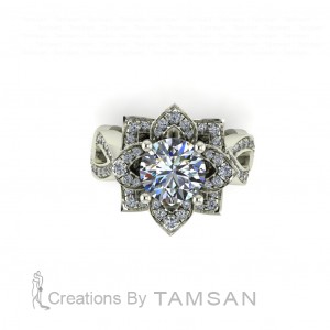 Flower Side Stone Engagement Ring 2.10Ctw