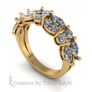 Diamond Marquise and Round 2 Row Anniversary Ring 1.65Ctw