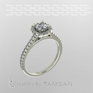 Halo Round Cut Cathedral Engagement Ring 0.60Ctw