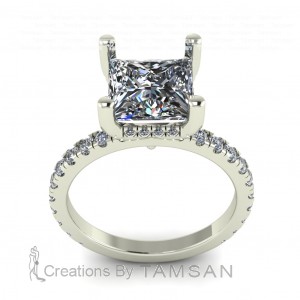 Princess Pave Hidden Halo Engagement Ring 3.35Ctw