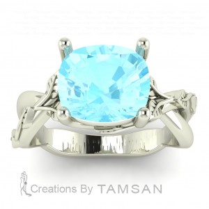 Leaves Vine Cushion Solitaire Engagement Ring 4.50Ctw