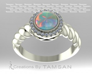 Round Opal Halo Engagement Ring 1.30Ctw