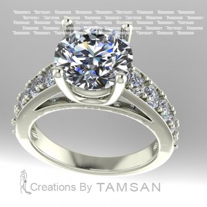Round Basket Head Cathedral Taper Side Stone Engagement Ring 3.85Ctw
