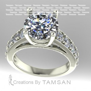 Cathedral Taper Side Stone Engagement Ring 3.85Ctw