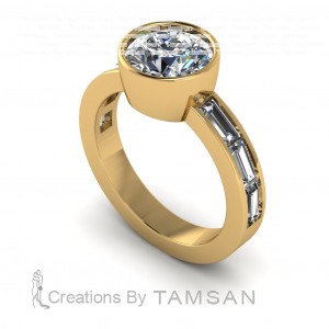 Round Bezel Baguette Channel Engagement Ring