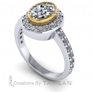Oval Bezel Halo Engagement Ring