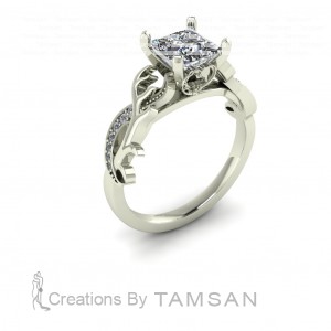 Princess Deer Side Stone Engagement Ring 1.10Ctw