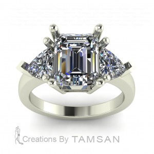 Three Stone Emerald and Trillion Engagement Ring 2.95Ctw