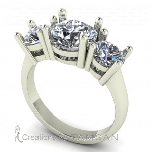 Three Stone Round Cut Engagement Ring 3.30Ctw