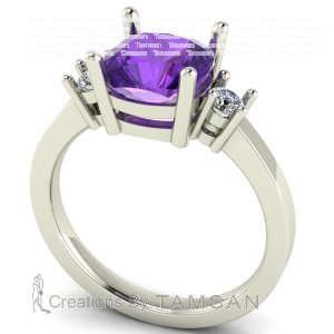 Three Stone Cushion Square and Round Engagement Ring 3Ctw