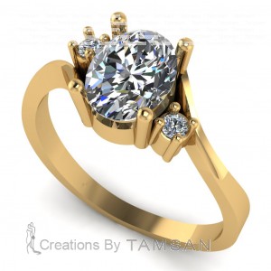 Three Stone Oval and Round Bypass Engagement Ring 1.25Ctw