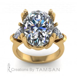 Three Stone Oval and Trillion Engagement Ring 10.45Ctw