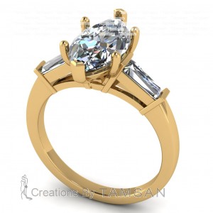 Three Stone Marquise and Taper Baguette Engagement Ring 1.90Ctw