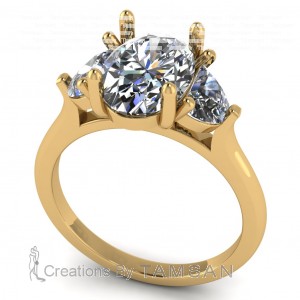 Three Stone Oval and Half Moon Engagement Ring 3.25Ctw