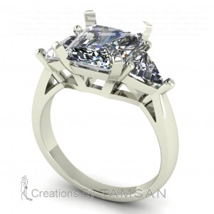 Three Stone Radiant and Trillion Engagement Ring 2.80Ctw