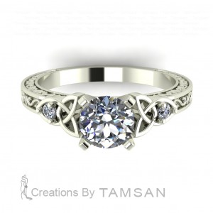 Three Stone Round Cut Celtic Engagement Ring 0.70Ctw