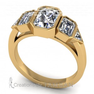 Five Stone Emerald and Trillion Cathedral Engagement Ring 3.20Ctw