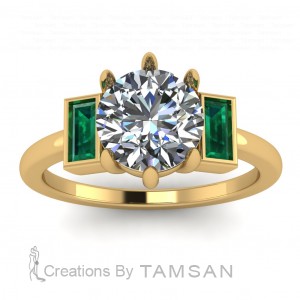 Three Stone Round and Baguette Engagement Ring 2.15Ctw