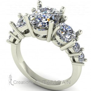 Oval Basket Side Stone Engagement Ring 3.50Ctw