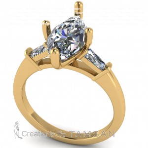 Three Stone Marquise and Taper Baguette Engagement Ring 2.05Ctw