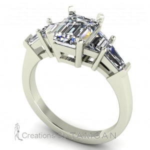 Five Stone Emerald, Trapezoid and Taper Baguette Engagement Ring 2.90Ctw