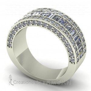 Diamond Baguette and Round Anniversary Ring with Side Stones 3Ctw