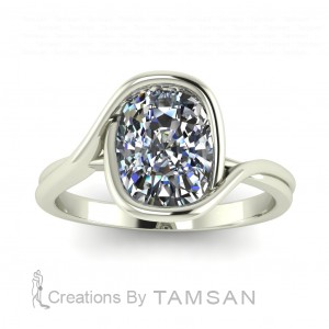 Cushion Bezel Solitaire Bypass Engagement Ring 3Ctw