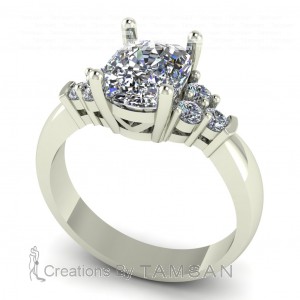 Cushion Triplet Round Cut Side Stone Stone Engagement Ring 4.75Ctw