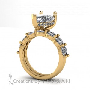 Pear Hidden Halo Marquise Single Shared Prong Engagement Ring 3.90Ctw