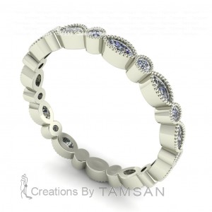 Diamond Marquise and Round Eternity Ring with Milgrain 0.70Ctw