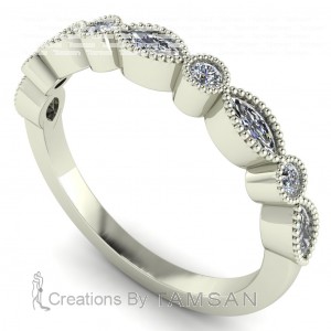 Diamond Marquise and Round Anniversary Ring with Milgrain 0.30Ctw