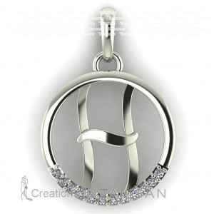 Diamond Initial Circle Letter H 0.075Ctw