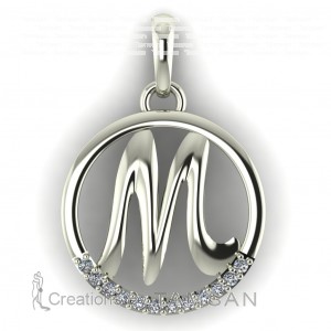 Diamond Initial Circle Letter M 0.075Ctw