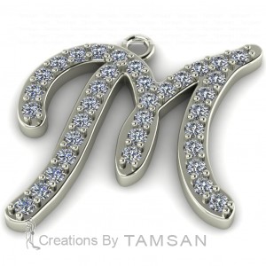 Diamond Initial Script Letter M 0.45Ctw